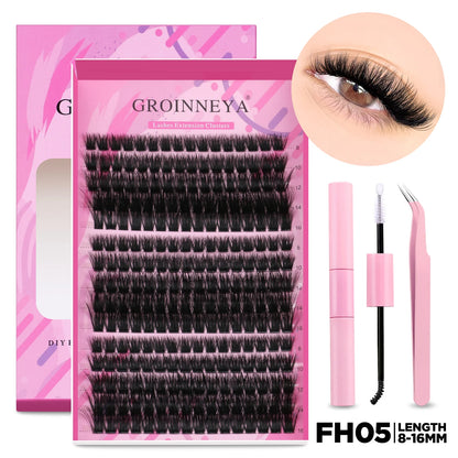 GROINNEYA DIY Lash Extension Kit – Cluster & Individual Lashes with Bond & Seal