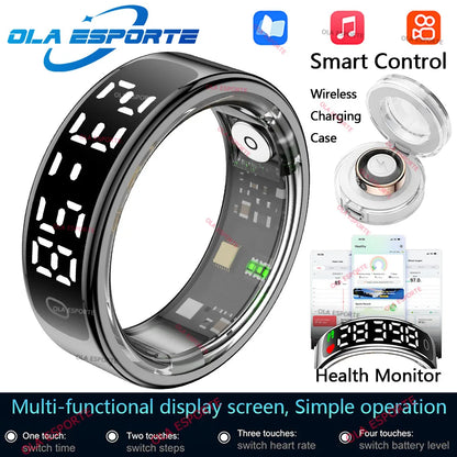 Smart Ring Health Fitness Tracker LED Touch Display Heart Rate Sleep Monitor Waterproof