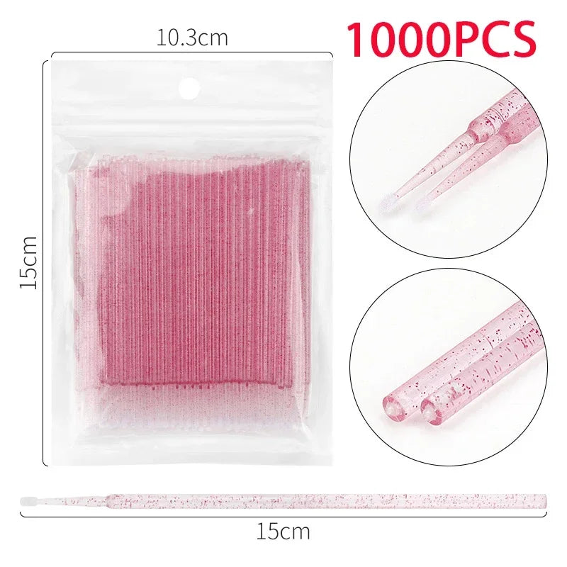 500/1000PCS Eyelash Cleaning Brushes – Colorful Crystal Handle Micro Brushes for Lash Extension Care, Makeup Removal, and Beauty Tools