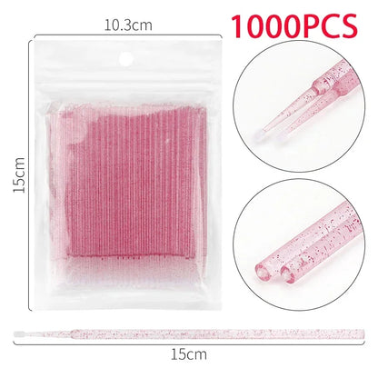 500/1000PCS Eyelash Cleaning Brushes – Colorful Crystal Handle Micro Brushes for Lash Extension Care, Makeup Removal, and Beauty Tools