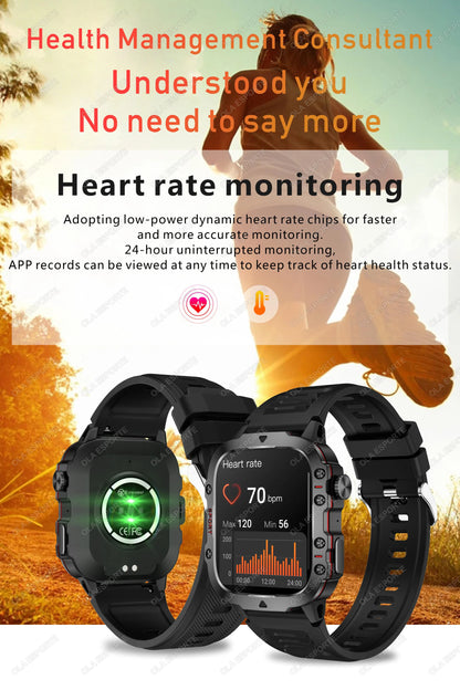 Rugged Military GPS Smart Watch for Men – Bluetooth Call, Heart Rate, Blood Oxygen, AI Voice, Sport & Waterproof