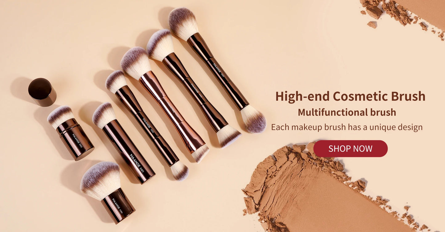 MAANGE 2PCS Foundation Makeup Brush Set – Flat & Angled Kabuki Brushes for Liquid, Cream & Powder, Soft Synthetic Bristles