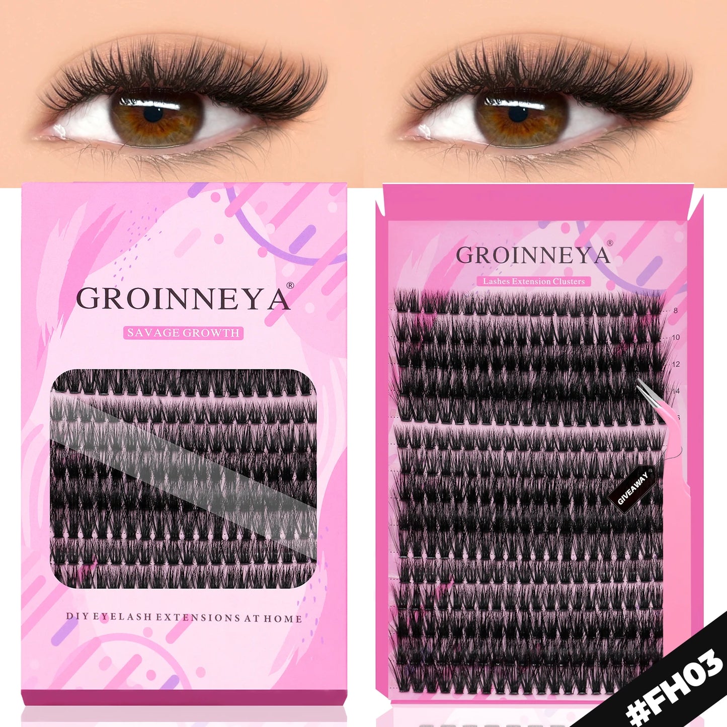 GROINNEYA DIY Eyelash Extension Kit – Individual Lash Clusters Faux Mink Mix Set with Lash Bond & Seal, Easy At-Home Application
