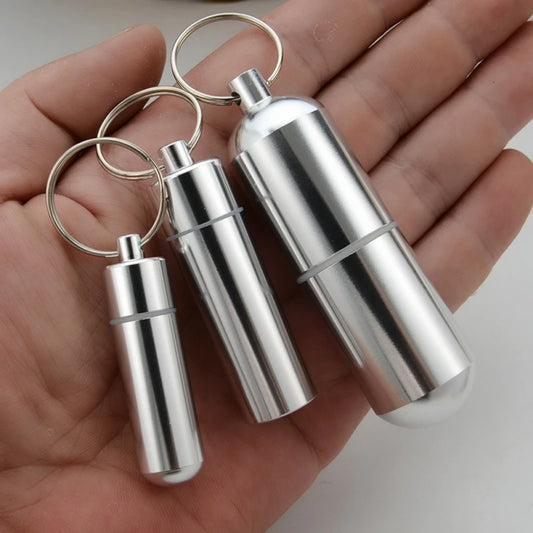Waterproof Aluminum Pill Box – Portable Medicine Case with Keychain for Travel, Outdoor, and Emergency Use