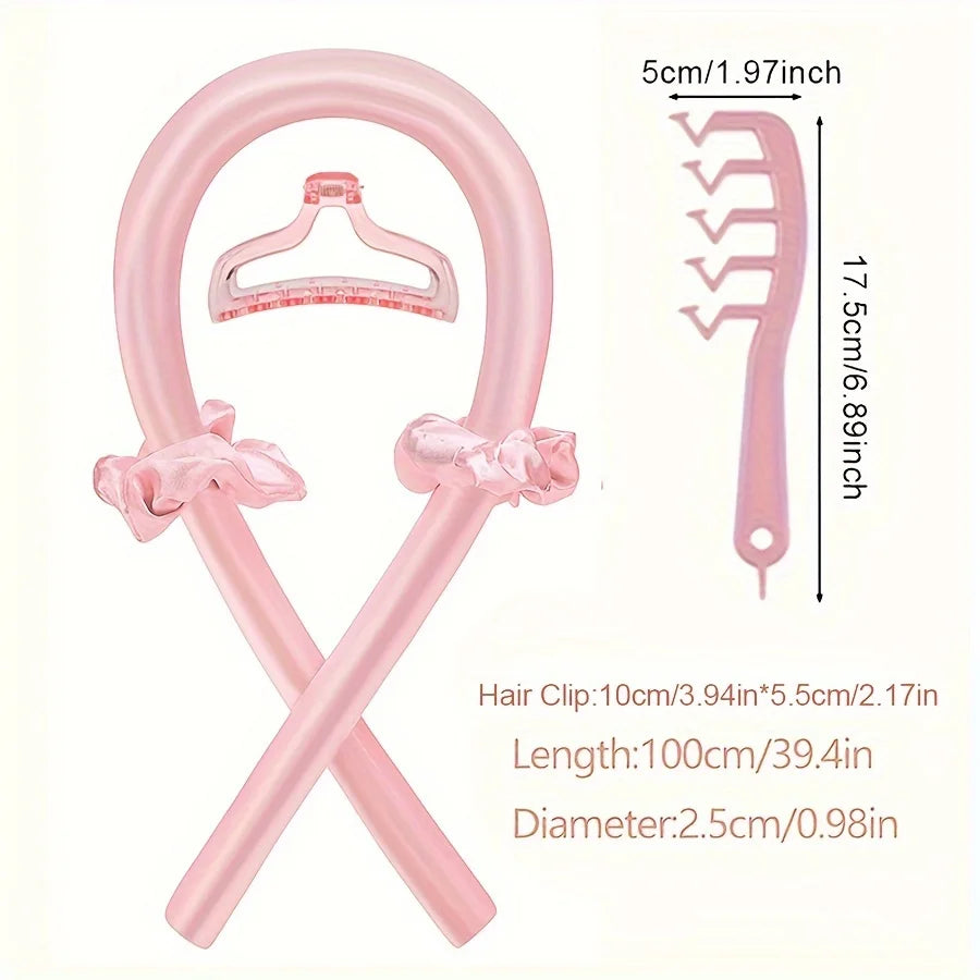 5PCS Heatless Hair Styling Set – 4-in-1 Curling Kit with Hair Stick, Headbands, Clips & Wide-Tooth Comb for DIY Styling