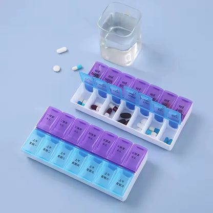 Weekly Pill Organizer Box – 7 Day Portable Travel Medicine Case with 14 Compartments for Pills, Vitamins & Supplements