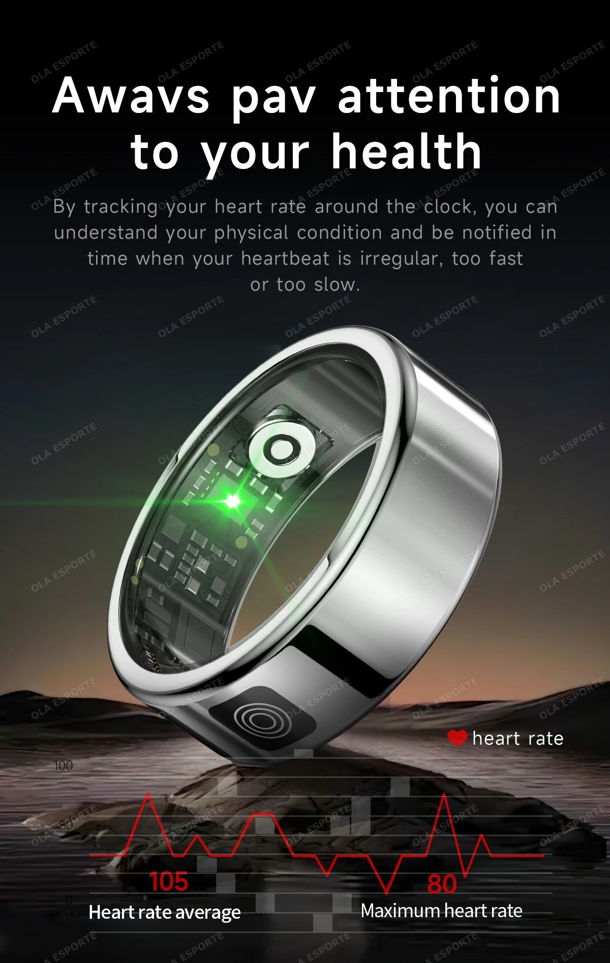 Smart Ring with Touch Display Heart Rate Sleep Tracker IP68 Waterproof Android iOS