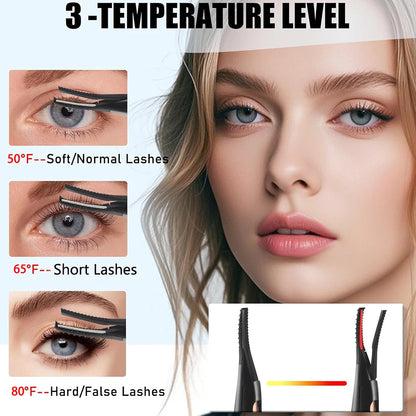 Portable Heated Eyelash Curler – 3 Temperature Modes, USB Rechargeable Lash Curler for Natural & False Eyelashes