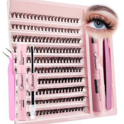 DIY Lash Extension Kit 200PCS Cluster Lashes 8-14mm with Bond & Seal Tweezers Synthetic Eyelashes Set