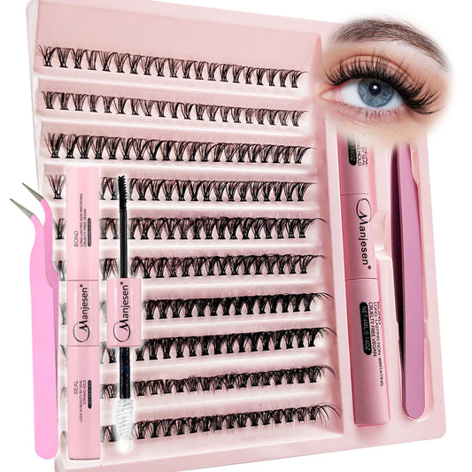 DIY Lash Extension Kit 200PCS Cluster Lashes 8-14mm with Bond & Seal Tweezers Synthetic Eyelashes Set