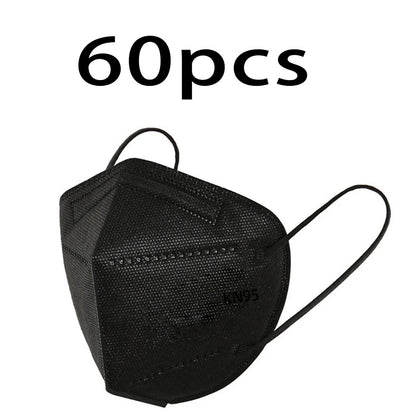20/40/60 Pcs 5-Layer KN95 Face Masks – Black & White, Breathable Dustproof Protective Masks**