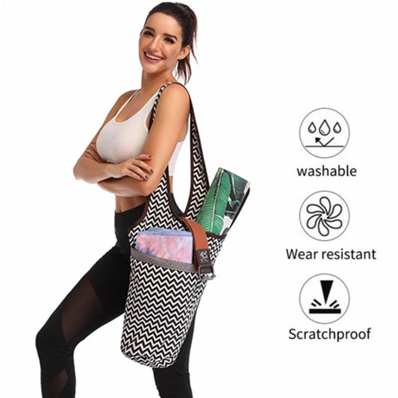 Large Yoga Mat Bag Women Gym Tote – Canvas Fitness Shoulder Bag with Zipper Pockets, Travel Sports Carry Bag (No Mat)