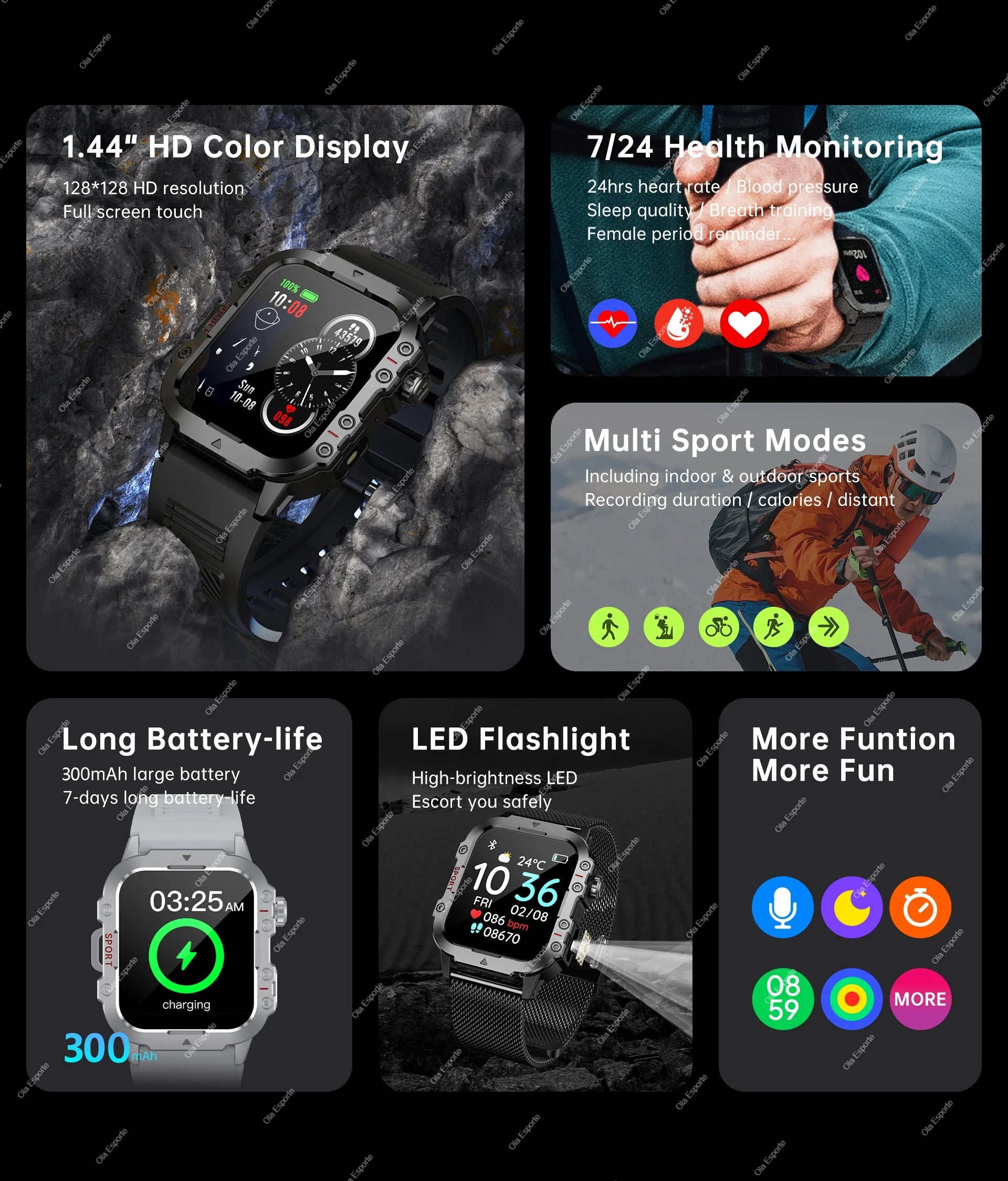 Outdoor Smart Watch Bluetooth Call LED Flashlight Fitness Tracker Android iPhone