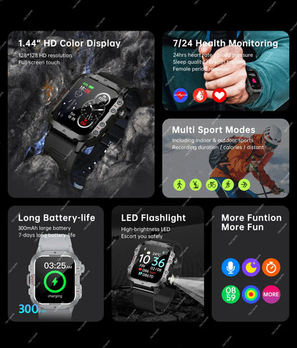 Outdoor Smart Watch Bluetooth Call LED Flashlight Fitness Tracker Android iPhone