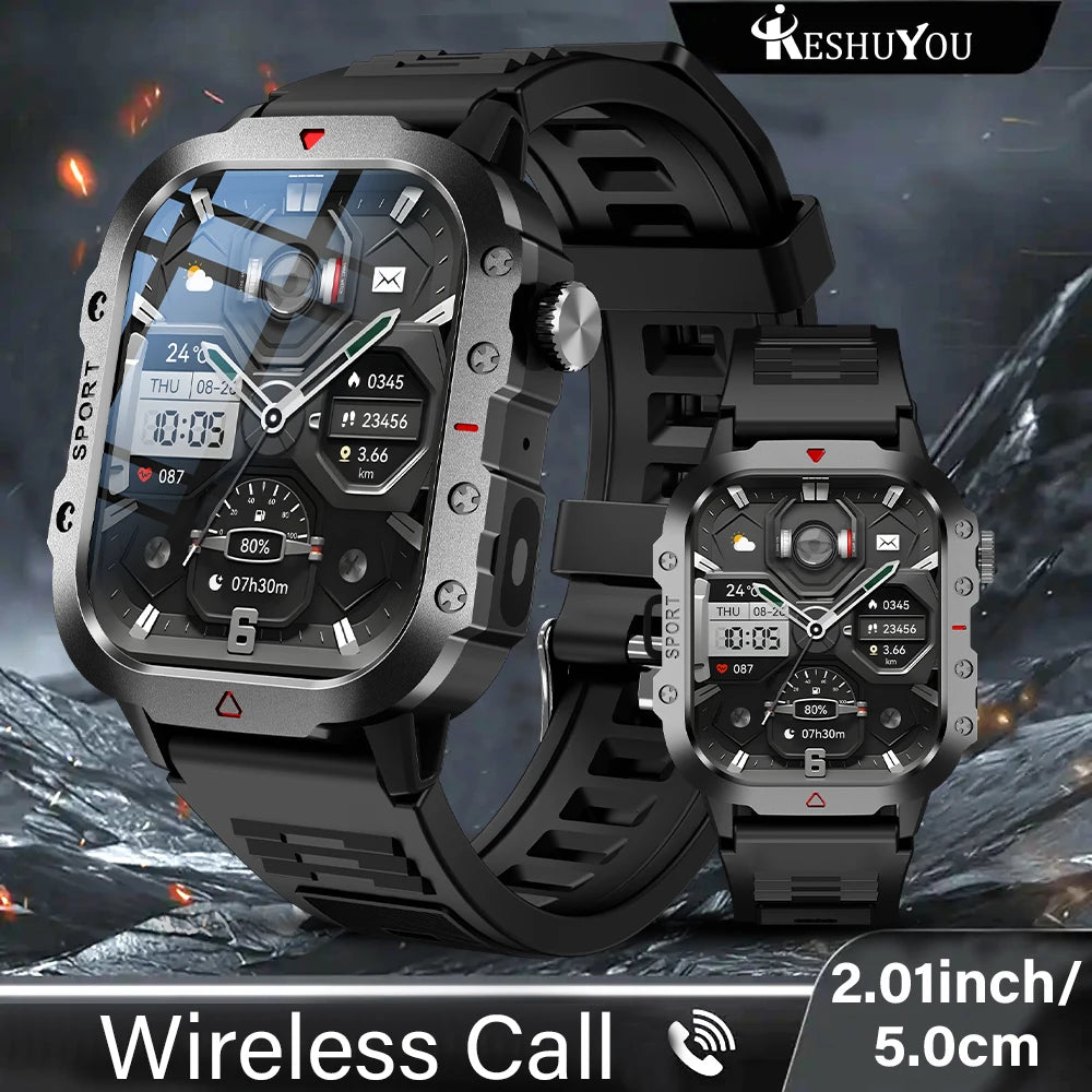 KESHUYOU 2.01” Smart Watch with LED Flashlight | Bluetooth Calling | Fitness & Activity Tracker | Life Waterproof | Android & iOS