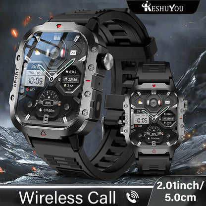 KESHUYOU 2.01” Smart Watch with LED Flashlight | Bluetooth Calling | Fitness & Activity Tracker | Life Waterproof | Android & iOS