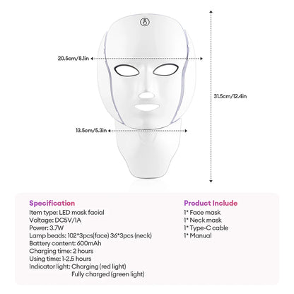 7-Color LED Face & Neck Light Therapy Mask – Electric Facial Skincare Mask with Remote Control