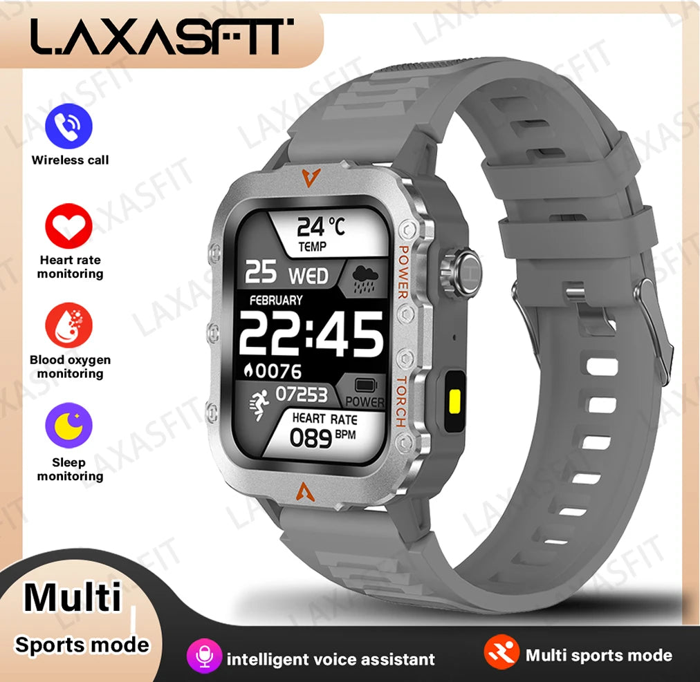 LAXASFIT Men’s Smart Watch with LED Flashlight | Bluetooth Call Sports Watch | Fitness & Activity Tracker