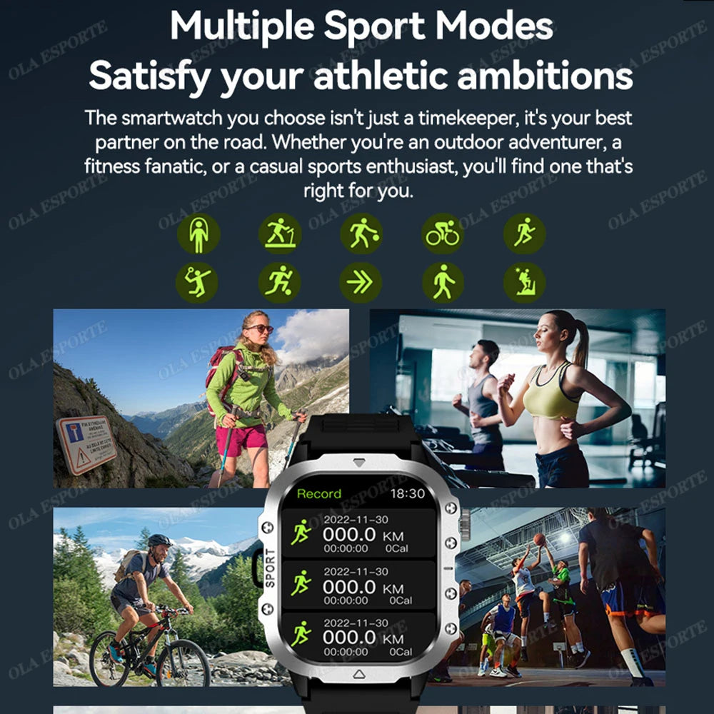 Military Smart Watch Bluetooth Call GPS Flashlight 100+ Sports Android iPhone