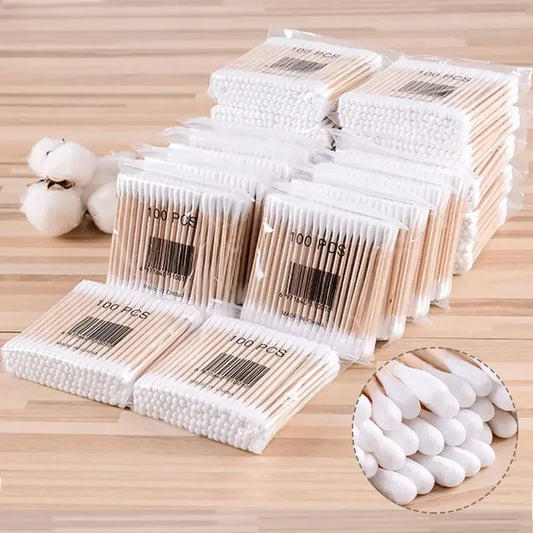 500pcs Double-Head Wooden Cotton Swabs – Makeup & Ear Cleaning Cotton Buds for Nose, Ears, Lipstick Application, and Beauty Tools