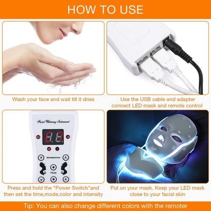 7-Color LED Face & Neck Light Therapy Mask – Electric Facial Skincare Mask with Remote Control