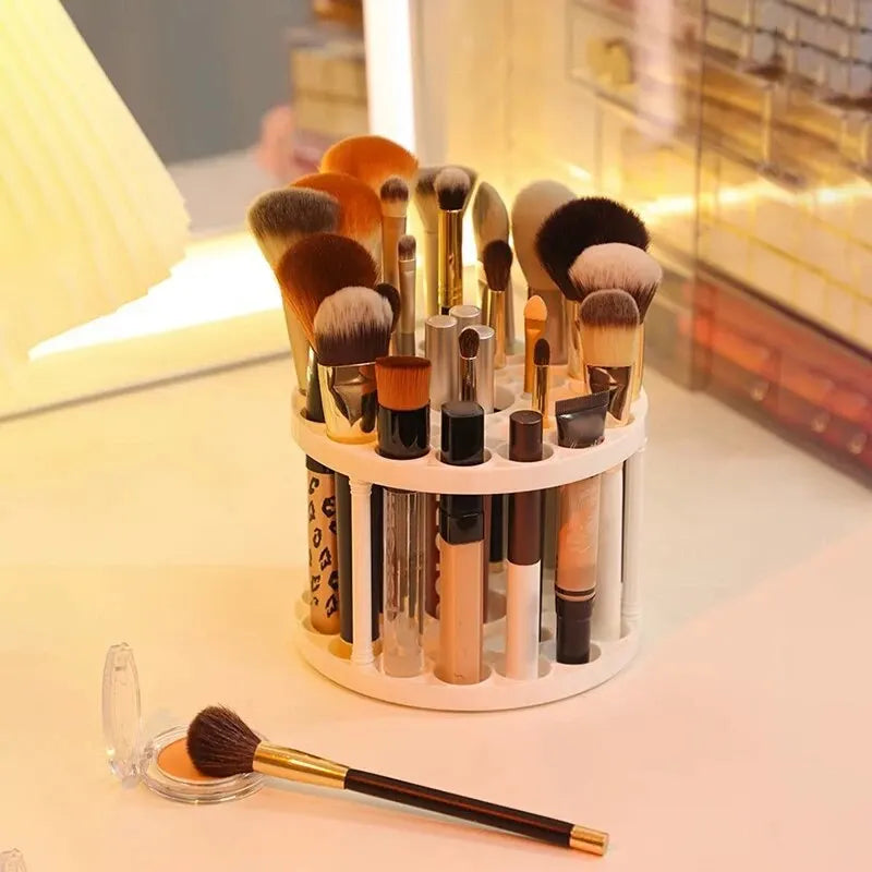 Makeup Brush & Cosmetics Storage Rack – Desktop Organizer for Lipsticks, Brushes, and Vanity Accessories