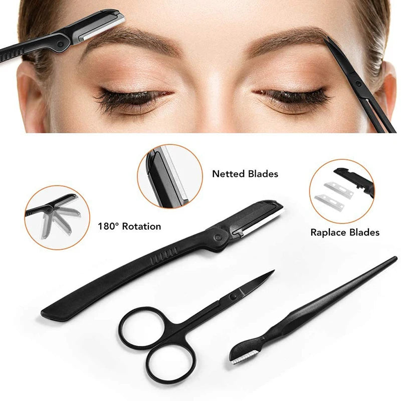 3–11PCS Eyebrow Grooming Tool Set – Stainless Steel Scissors, Tweezers, Razor & Brow Comb Makeup Kit