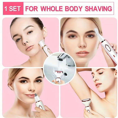 4-in-1 Rechargeable Electric Shaver for Women – Body, Bikini, Underarm, Face & Eyebrow Trimmer, Portable Hair Removal Razor