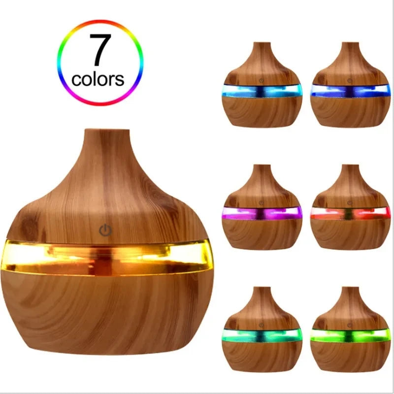 300ml Ultrasonic Aroma Diffuser & Cool Mist Humidifier – Essential Oil Aromatherapy Air Purifier for Home & Office (Wood Design)