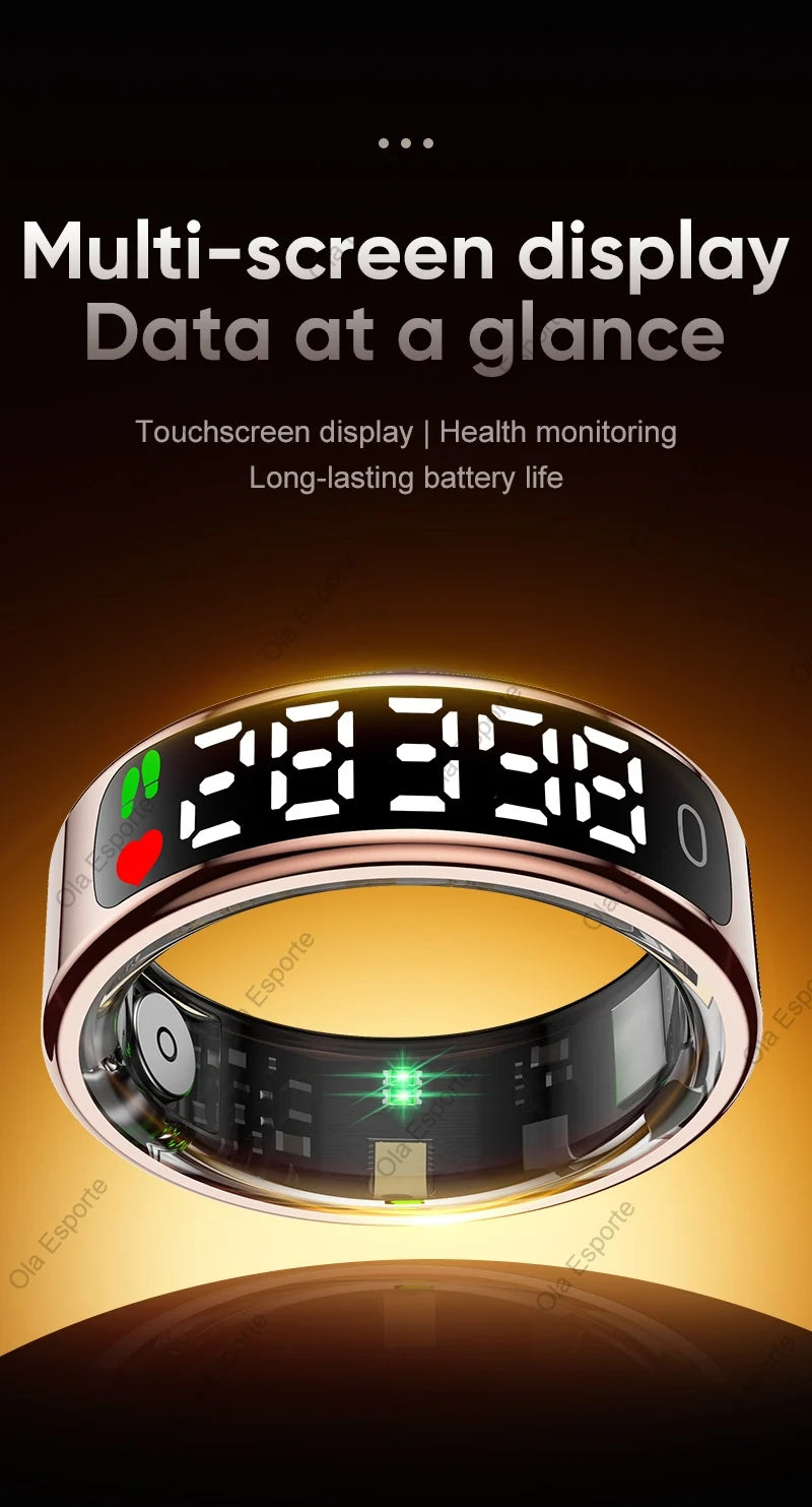Smart Ring Health Fitness Tracker LED Touch Display Heart Rate Sleep Monitor Waterproof