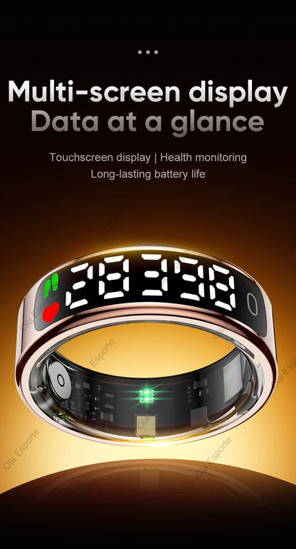 Smart Ring Health Fitness Tracker LED Touch Display Heart Rate Sleep Monitor Waterproof