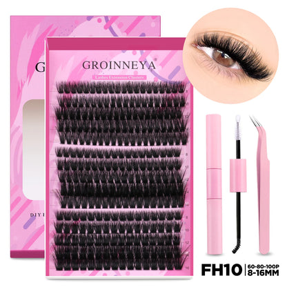 GROINNEYA DIY Lash Extension Kit – Cluster & Individual Lashes with Bond & Seal