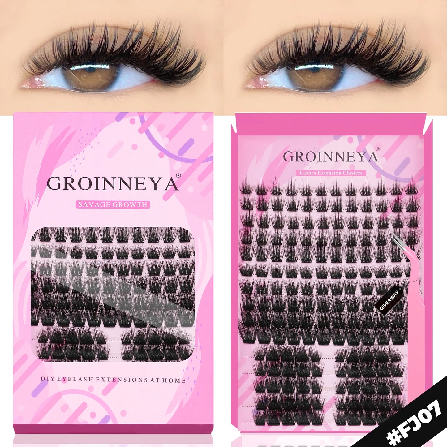 GROINNEYA DIY Eyelash Extension Kit – Individual Lash Clusters Faux Mink Mix Set with Lash Bond & Seal, Easy At-Home Application