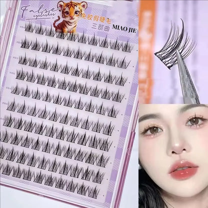 MIAOJIE No-Glue False Eyelashes – Easy 3-Step DIY Natural Look, Lightweight Reusable Lashes for Beginners, Sunflower Design
