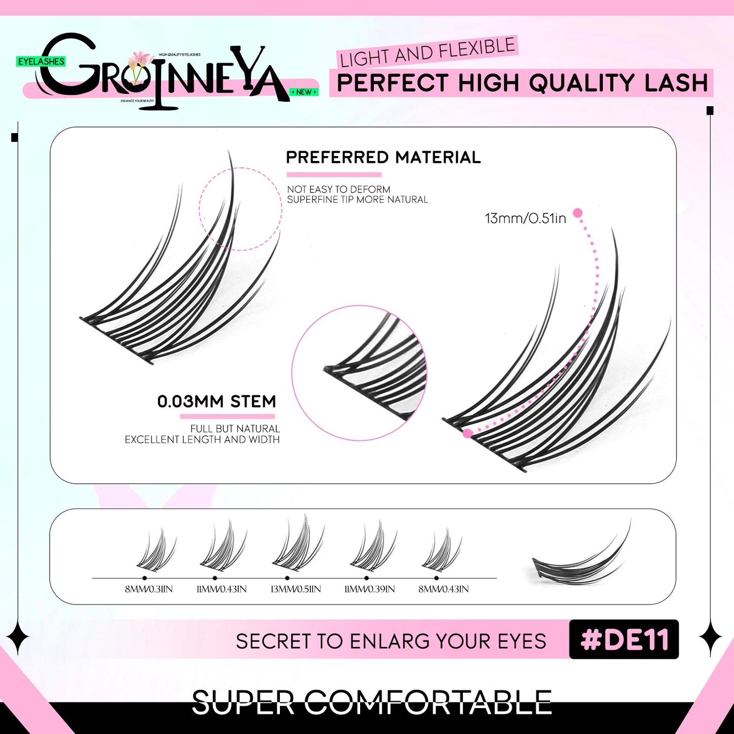 GROINNEYA DIY Lash Clusters – Natural & Manga Styles | Soft Lightweight Synthetic Lashes | Customizable False Eyelash Extensions Kit