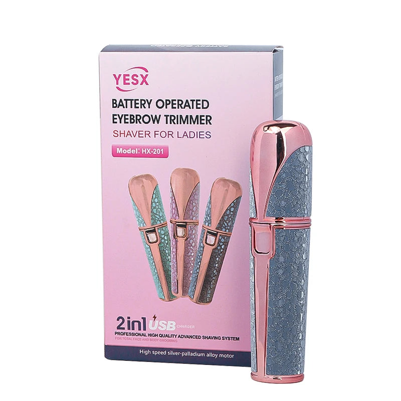 2-in-1 Rechargeable Facial Hair Remover & Eyebrow Trimmer with LED Light – USB Electric Razor for Face & Lips
