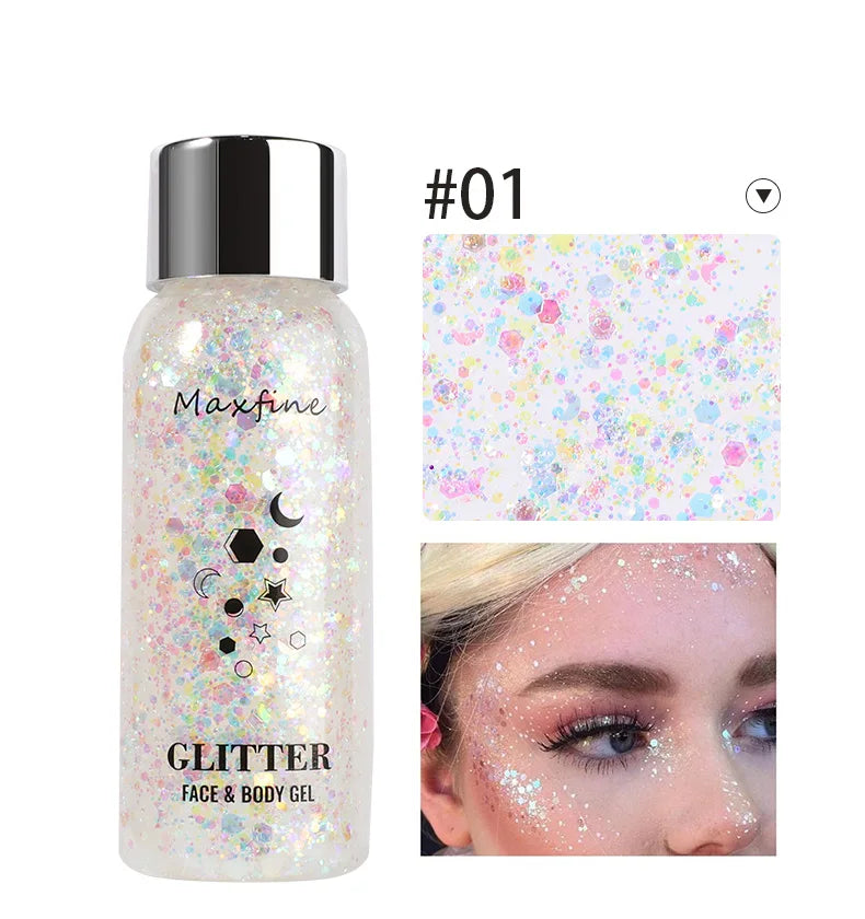 Body Glitter Gel with Sequins – Long-Lasting Face, Eyes & Hair Makeup for Festivals, Parties & Mermaid Looks
