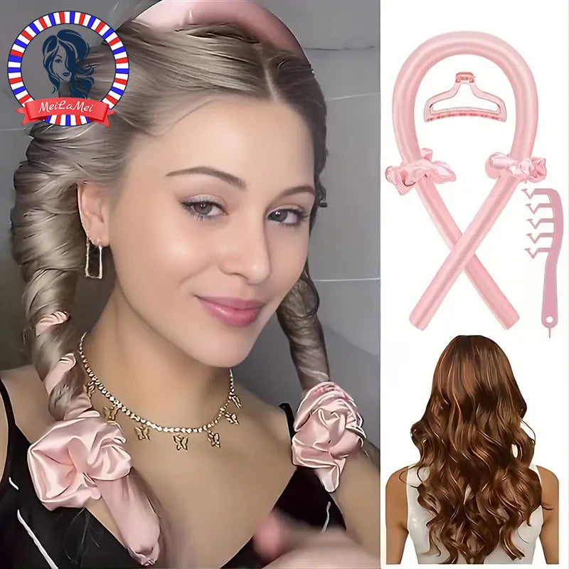 5PCS Heatless Hair Styling Set – 4-in-1 Curling Kit with Hair Stick, Headbands, Clips & Wide-Tooth Comb for DIY Styling