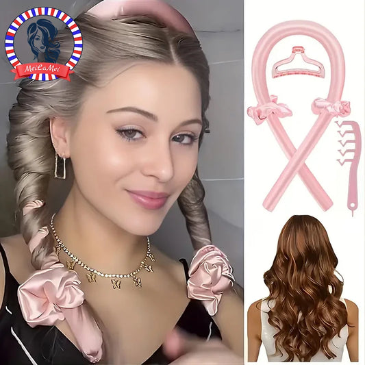 5PCS Heatless Hair Styling Set – 4-in-1 Curling Kit with Hair Stick, Headbands, Clips & Wide-Tooth Comb for DIY Styling