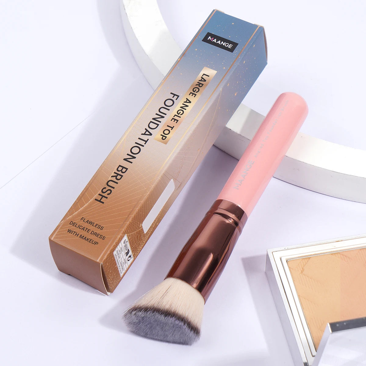 MAANGE 2PCS Foundation Makeup Brush Set – Flat & Angled Kabuki Brushes for Liquid, Cream & Powder, Soft Synthetic Bristles