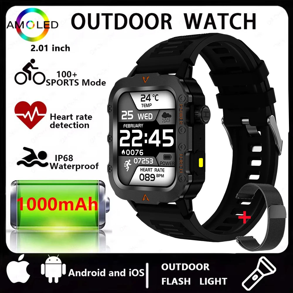 Men’s Bluetooth Smart Watch with LED Flashlight | Call & Message Alerts | Fitness & Activity Tracker | Life Waterproof | Android & iOS