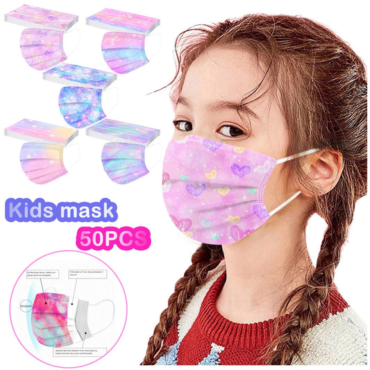 Children’s Gradient Star Disposable Face Masks – 3-Ply Non-Woven, Outdoor Use, Cute Printed Design (50 Pack)