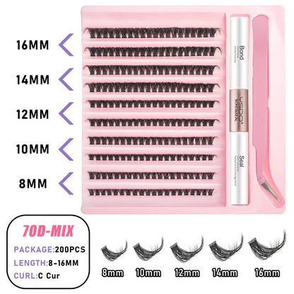 DIY Lash Clusters Extension Kit – Individual Eyelash Set (5–16mm) with Bond, Seal & Applicator Tool