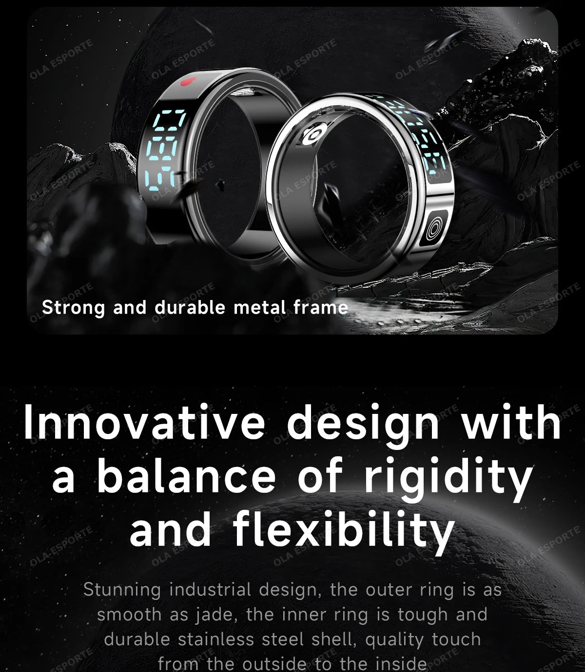 Smart Ring with Touch Display Heart Rate Sleep Tracker IP68 Waterproof Android iOS