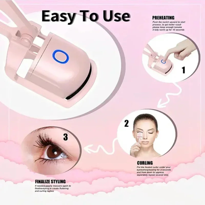 Electric Heated Eyelash Curler – USB Rechargeable, Fast Heating, Portable Lash Lifter for Long-Lasting Curl