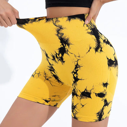 Women’s High Waisted Yoga Shorts – Seamless Tie Dye Workout Shorts for Gym, Running, Cycling & Fitness