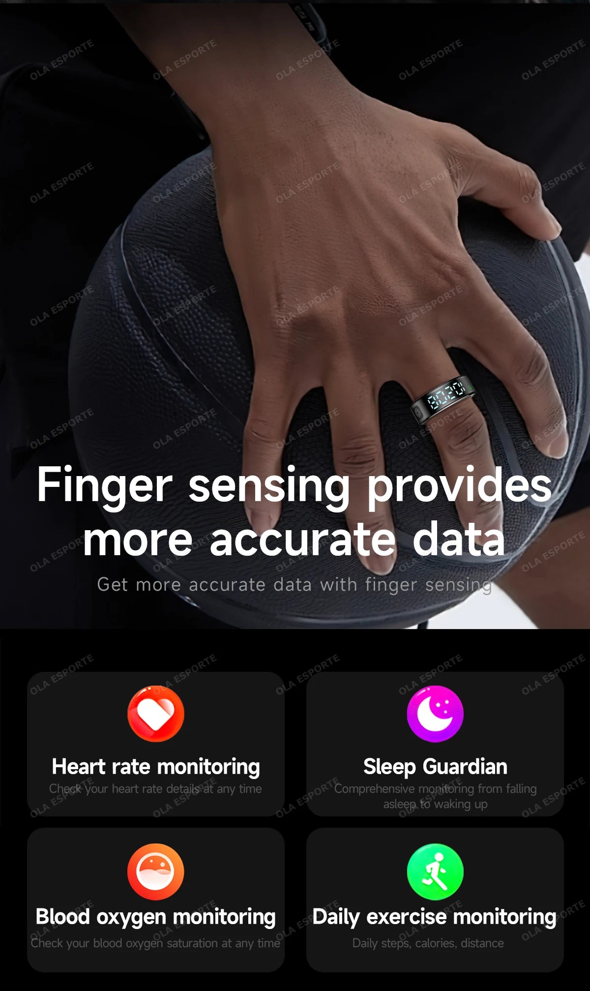 Smart Ring with Touch Display Heart Rate Sleep Tracker IP68 Waterproof Android iOS