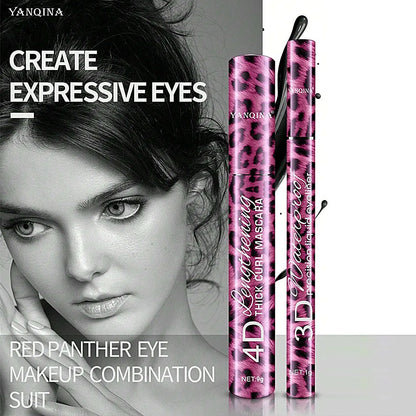 ANQINA 4D Waterproof Mascara & Liquid Eyeliner Set – Long-Lasting Curling Eye Makeup (Full Size)