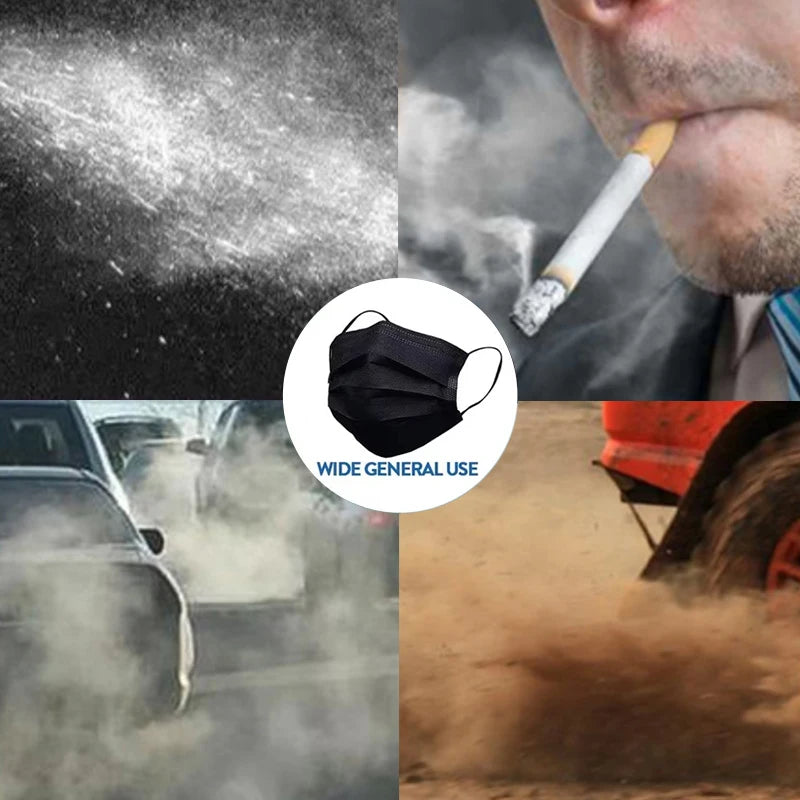 50PCS Disposable Face Masks – 3-Layer Non-Woven Breathable Masks with Soft Ear Loops | Black, Blue, White, Pink Color Options