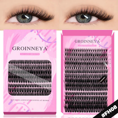 GROINNEYA DIY Eyelash Extension Kit – Individual Lash Clusters Faux Mink Mix Set with Lash Bond & Seal, Easy At-Home Application
